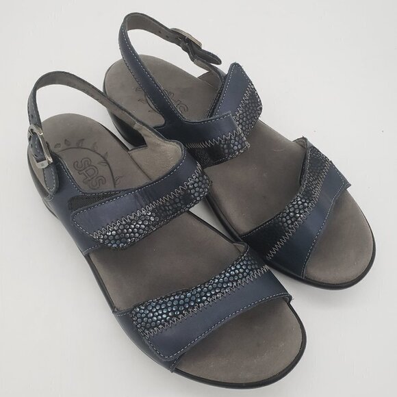 SAS Women's Blue Hook And Loop Comfort Nudu Heel Strap Sandal Size 6 1/2 M - Picture 1 of 7